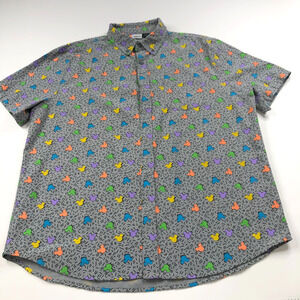 Disney Mickey Mouse XL Short Sleeve Collared Shirt All Over Print Gray MINT